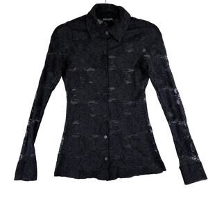 Vintage Y2K Wet Seal Black Lace Long Sleeve Button Up Goth Romantic SEE HOLE